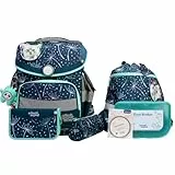 SCHOOL-MOOD Timeless Pro Schulranzenset 7-teilig 23,5L Stauraum, ergonomisches Easy Fit System für 1 m bis 1,50 m Körpergröße, standfest, wasserdichter Stoff mit Reflektoren (Lina Kätzchen)