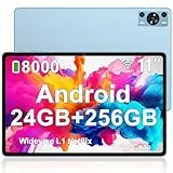 ZIOVO Tablet Android 14 Tablet 11 Zoll, 24 GB RAM + 256 GB ROM (TF 1 TB), 5G WiFi Tablets, Widevine L1/Octa-Core 2.0 GHz/8000 mAh/Metallgehäuse/13+5MP/BT5.0, Tablet mit Hülle – Blau