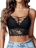 Avidlove Spitze Top Damen Sexy Unterhemd Oberteil Sommer Camisole Crop Tops Frauen Spaghettiträger Festival Schwarz L