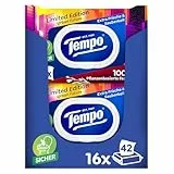 Tempo Feuchtes Toilettenpapier Mein Verwöhnmoment Limited Edition - wechselnde Designs, Ohne Farbstoffe, Wiederverschließbar, Vorteilspack, 16 x 42 Feuchttücher