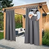 PONY DANCE Outdoor Vorhänge Wetterfest 2er Set H 243 x B 132 cm Outdoor Gardinen Wasserdicht Outdoorvorhänge mit Abnehmbaren Schlaufen Sichtschutz Balkon Vorhang, Grau