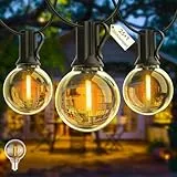Yuusei Lichterkette Außen, 15M LED Lichterkette Glühbirnen Auße 25 Birnen mit 1 Ersatzbirnen Warmweiß, IP45 Wasserdichte G40 Lichterkette Innen Aussenbeleuchtung für Garten, Balkon, Hochzeit, Terrasse