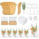 Whaline 55 Stück Babyparty-Preise für Spielgewinner, 6 Sets, Mini-Käsebretter, Utensilien, Handtücher, künstliche Eukalyptusstiele, transparente Geschenktüten, Geschenkanhänger, Schnur für