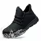 ZOEASHLEY Wasserdicht Sicherheitsschuhe Herren Damen rutschfest Arbeitsschuhe Leicht Stahlkappenschuhe Atmungsaktiv mit Stahlkappe Sneaker Schutzschuhe Schwarz03 45EU