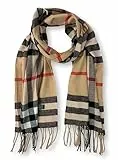 KARMA.DIEM Karierter Schal - Angenehm Weich - Schal kariert für Damen und Herren - Perfekt für Herbst und Winter 35x180cm (beige)