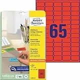 AVERY Zweckform L4790-20 Rote Etiketten (1.300 Aufkleber, 38,1x21,2 mm auf A4, wieder rückstandsfrei ablösbar, selbstklebende Farbetiketten, Papier matt, bedruckbare, farbige Klebeetiketten) 20 Blatt