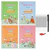 4 Stück Deutsch Magisches Heft - Magisches übungsheft | Frühpädagogisches Grooved-Arbeitsbuch, Wiederverwendbares Notizbuch zur Entwicklung von Buchstabenverfolgungs- und Schreibfähigkeiten