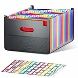 ThinkTex 26 Fächern Dokumentenmappe, A4 Sortiermappe Fächermappe Datei Organizer mit Netztasche, Dokumententasche Aktenmappe Ordnungsmappe mit bunten Labeln