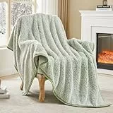 EMME Sherpa-Decke, Queen-Size-Größe, ultraweiche, warme Bettdecke, Mikrofaser, gemütliche Decke für Bett, Sofa, leicht, flauschig, Dicke, wendbar, Couchdecke, Salbei, 152,4 x 203,2 cm