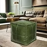 Louis Donné Pouf Hocker Quadratisches Sitzpouf Fußhocker, Ungefüllt PU-Leder Sitzpuff, 45 * 45 * 45cm (Grün)