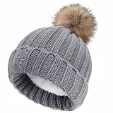 NEOLA Wintermützen für Damen – Fleecegefütterte Beanie-Mütze für Damen, weich und warm, mit Bommel aus Strick und dickem Kunstfell-Bommel für Outdoor-Sportarten und Skifahren