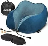 HOMIEE Nackenkissen Flugzeug Auto Reisekissen Nackenhörnchen Memory Foam Reise Neck Pillow Travel Comfy Ergonomisches Nackenstützkissen Orthopädisches Kissen Kopfkissen Erwachsene (Blau Weich)