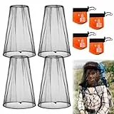 UHETLET 4 Pack Moskitonetz Kopf Midges Mückenschutz Kopfnetz Head Net Face Mesh Head Cover Ultra großes Insektenschutznetz mit Extrafeinen Maschen Mückennetz für Camping Wandern Angeln Gartenarbeit
