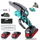 Olubfdh Mini Kettensäge mit Akku 2 × 2000mAh, 6 Zoll Mini Kettensäge Elektro mit Automatischer Öler und, Handkettensäge Akku für Gartenscheren Astschere Holzschneidenz