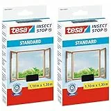 tesa Insect Stop STANDARD Fliegengitter für Fenster - Insektenschutz zuschneidbar - Mückenschutz ohne Bohren - 1 x Fliegen Netz anthrazit - 110 cm x 130 cm (Packung mit 2)