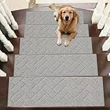 BEQHAUSE Stufenmatten, Anti-Rutsch-Treppenläufer Treppenstufen für hölzerne Schritte Innen Maschine waschbar 22x70cm Treppenstufen mit TPE - Rücken, für Kinder Ältere Haustiere, Grau, 15 Stück
