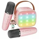 BONAOK Mikrofon Karaoke 2, Bluetooth Karaokemaschinen für Kinder Erwachsene, Tragbarer Karaoke-Player zum Aufladen, Kinder Elektronisches Spielzeug (Rosa)