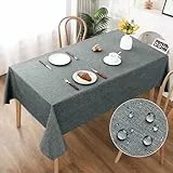 AooHome Tischdecke 140X220cm, Grau Leinen-Optik Tischdecken Abwaschbar Tischtuch aus Polyester Wasserabweisend mit Lotuseffekt, Dauerhaft Kratzfest für Wohnzimmer, Esszimmer, Balkon, Garten