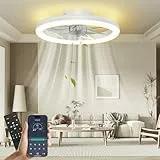 Nalezuns Deckenventilator mit Beleuchtung, 40cm LED Dimmbar Deckenbeleuchtung, App und Fernbedienung, Esszimmer lampe mit ventilator, 6-Gang, Timer, leise, Weiß