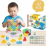 JoyJoyful Tetra Tower Spiel, 32 Pcs Schaukelstapel Hoch Kinder-Balance-Spielzeug, Spiel Kinder, Schaukelstapel Spiel Erwachsene, Tower Balance Spiel, Stapelspiel für Jungen MäDchen ab Jahre 3+
