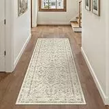 PureCozy Vintage Beige Teppich Flur Läufer 60x180cm Teppichläufer Boho Waschbarer Carpet Weich rutschfest Lang Teppiche Küche Schlafzimmer Bettvorleger Büro Kurzflor Tepich