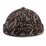 Oyrcvweuy Vintage Docker Cap Brimless Matrosenmütze mit Paisley Dekor Atmungsaktive Baumwolle Retro Verstellbar Schwarz, Schwarz