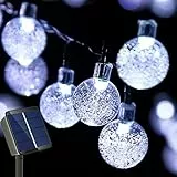 Auting Solar Lichterkette Aussen, 6M 30 LED Solar 8 Modi Kristall Kugeln Wasserdicht IP65 Outdoor Solar für Garten, Terrasse, Balkon, Hochzeit (Weiß)