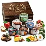 Geschenke für Frauen Duftkerzen Set mit Dekorative Holzbox 6er Kerzenset mit Sprüche Natürliche Sojawachs Kerze zum Geburtstag Geschenkset für Damen und Herren