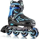 2PM SPORTS Verstellbar Inliner für Kinder Mädchen Jungen, Inline Skates Rollschuhe für Damen Herren Größe 30-33 34-37 38-41 42-44 (Blue L)