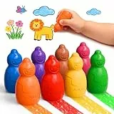YPLUS Dicke Jumbo Wachsmalstifte für Kleinkinder – 8 Lebendige Farben, Ungiftige Waschbare Wachsmalstifte ab 1 Jahr für 1-4 Jahre, Stapelbare Schneemann Malstifte, Kinder Malset