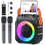 Karaoke Maschine Ankuka Karaoke Anlage mit 2 Mikrofonen Bluetooth Lautsprecher für Erwachsene & Kinder, unterstützt TV/TWS/FM/AUX/USB/TF/Rec/Studiomonitore (Orange)