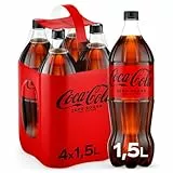 Coca-Cola Zero Sugar - koffeinhaltiges Erfrischungsgetränk mit originalem Coca-Cola-Geschmack - null Zucker und ohne Kalorien - erfrischender Softdrink in Einweg Flaschen 4 x 1500 ml