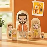 Soview Familien Personalisierte Matroschkas mit Foto Russische Puppe Matroschka aus Holz Matruschka Russian Nesting Dolls Dekorationen für Zuhause & Geschenk für Mama Papa Oma Kinder