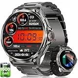 Smartwatch Herren Militär mit 1000 mAh Akku, 1.92' AMOLED Touchscreen Fitnessuhr mit Telefonfunktion, 5ATM Wasserdicht, 120+ Sportmodi Sportuhr, Herzfrequenz SpO2 Schlafmonitor, iOS Android, Schwarz