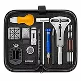 Eventronic【Neu Upgraded Uhrenwerkzeug Set, Uhr Batteriewechsel Werkzeug Uhren Reparatur, Uhrmacherwerkzeug Set mit Uhrenoffner öffner, Schraubendreh, Federstegwerkzeug, Schwarz Nylontasche