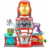 Marvel Iron Man und Seine fantastischen Freunde Iron Quartier Spielset mit Licht und Sound, 2-in-1 mit Maske, Figuren und Zubehör, interaktives Superhelden Spielzeug für Kinder ab 3 Jahren