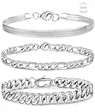 Rajputana Sterling-Silber-Kettenarmbänder für Männer und Jungen, S925-Armband, kubanische Figaro-Ketten, Metallgliederarmband-Set, Stapel, Schmuck, Geschenke für ihn, männliche 8.3 Zoll（21cm）