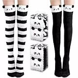 Kakveiai 2 Paar Damen Lange Socken, KuschelSocken Kniestrümpfe, Kuschel Overknee Strümpfe, Mädchen Kniestrümpfe, Kuschel Süße warm, für Damen und Mädchen, Einheitsgröße(Schwarz+Schwarz Weiß)