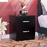 Vida Designs Schwarze Nachttischschublade, Nachttisch, 2 Schubladen, Nachttisch, Metallgriffe und Schienen