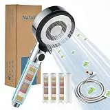 Nafall Duschkopf mit 4 Filter - Hochdruck Handbrause Wassersparend mit 1,5 M Schlauch, Brausekopf Dusche mit 5 Strahlarten und Stoppfunktion, Shower Head with Hose,Duschbrause mit Schlauch, Chrom