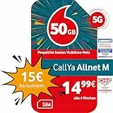 Vodafone Prepaid CallYa M | 50 GB | 15 EUR Startguthaben | ohne Vertrag | 5G-Netz | Telefon- SMS-Flat | EU-Roaming