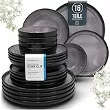 Steingut Geschirrset 4 Personen Ibiza 16 tlg. TESTSIEGER, Traumhaftes Mediterranes Steingut Geschirr Set, Schüssel- und Teller Set, Tafelservice 4 Personen, Geschirrsets Pure Living in Grau