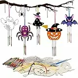 HONMOK 9 Stück Halloween Windspiel Bastelset Halloween Kinder Holz Basteln Kürbis Hexen Fledermaus Geist Klangspiel Bastelhandwerk zum Bemalen Geschenke für Mädchen Junge Halloween Party