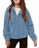 Haloumoning Mädchen Fleece Jacken Kinder Weich Fuzzy Kapuzenpullover Winter Coat Jacke, Blau, 11-12 Jahre