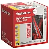 fischer HybridPower 10 x 90 FUS, Dübel für höchste Tragfähigkeit und Sicherheit, einfache Montage ohne Setzwerkzeug, universell für Loch- und Vollbaustoffe, Mauerwerk, Beton, sicher auch im Brandfall