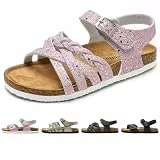 Torotto Sandalen Mädchen Mit Kork Sandals Kinder Pantoffeln Riemen Verstellbare Schnalle Rutschfeste Mit Klettverschluss Sandaletten für Drinnen und Draußen(Rosa, 34EU)