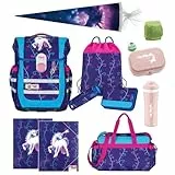 McNeill Schulranzen Mädchen 1. Klasse 12-TLG. Set Ergo Complete Lilly Einhorn mit Sporttasche Unicorn Schultüte 85cm und Regenschutz | Komplett-Set für die Einschulung