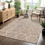 SANAT Wohnzimmerteppich – Pflegeleicht, für jeden Raum geeignet – Öko-Tex zertifizierter Flächenteppich – Trellis Muster, Beige, 200 x 290 cm