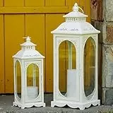 2er Laternen Set | Gartenlaterne | Deko Laternen für draußen & drinnen | Balkon & Garten | Retro Windlicht für Kerzen, Windlicht Wohndekoration Weihnachtstag Halloween Kerzenhalter (Weiß)