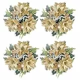 NNXHWY 4 Stück Weihnachtskerzenringe, Kranz, Weihnachtsstern-Blumenkerzenkranz, Weihnachtskerzenhalter, Kerzenringe für Stumpenkerzen mit Stechpalmenblättern, Dekorative Kerzenringe,